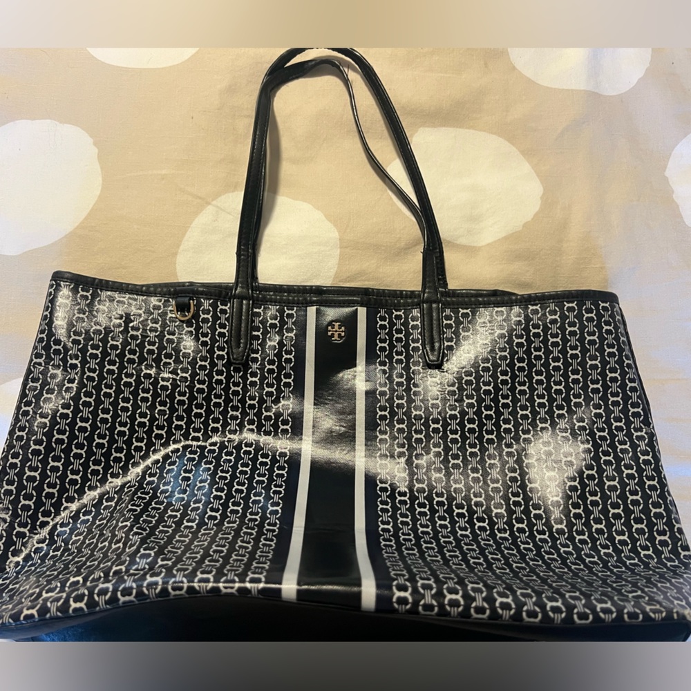 Tory Burch Black and White Gemini Tote Bag